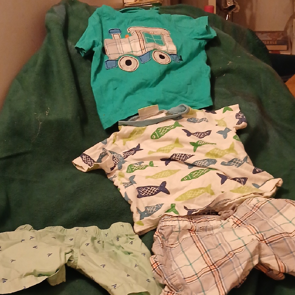 Kids' Fish and Truck Print Shirt Set with Shorts 4 pieces 2 shorts 2 shirts